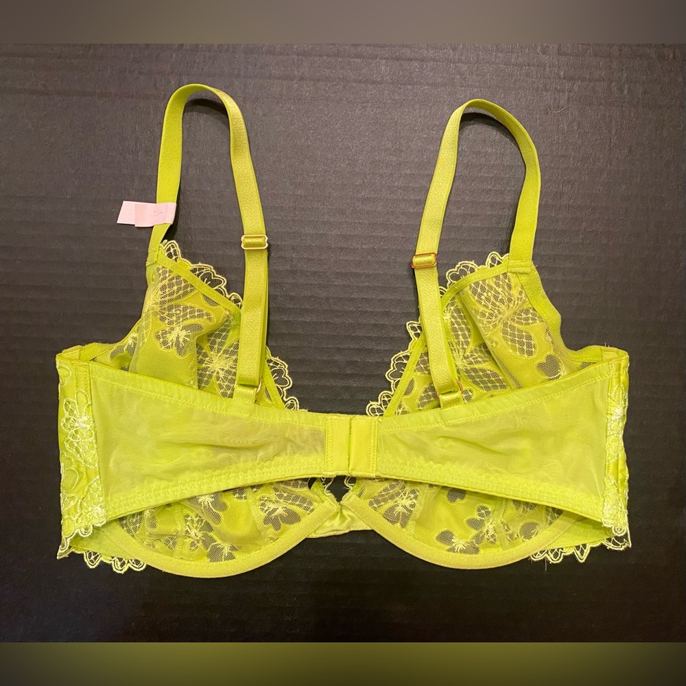 VICTORIA'S SECRET Ziggy Glam Lace Floral Embroidery Unlined‎ Demi Bra Size 38DD - Picture 7 of 10